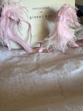 Gianni Bini Pink Feather Strap Sandals
